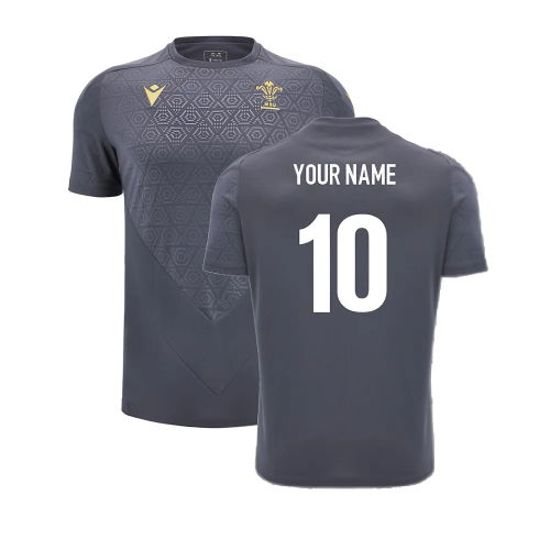 2024-2025 Wales WRU Rugby Training Poly Shirt (Anthracite) - Kids (Your Name)