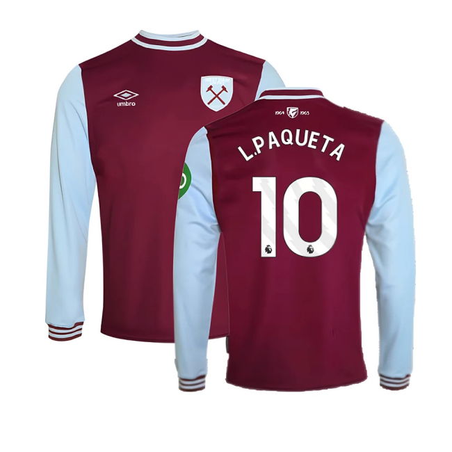 2024-2025 West Ham Long Sleeve Home Shirt (Kids) (L.Paqueta 10)