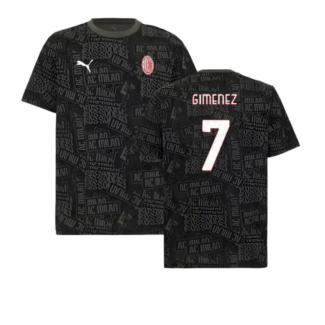 2025-2026 AC Milan ftblCulture Tee AOP (Black) (Gimenez 7)