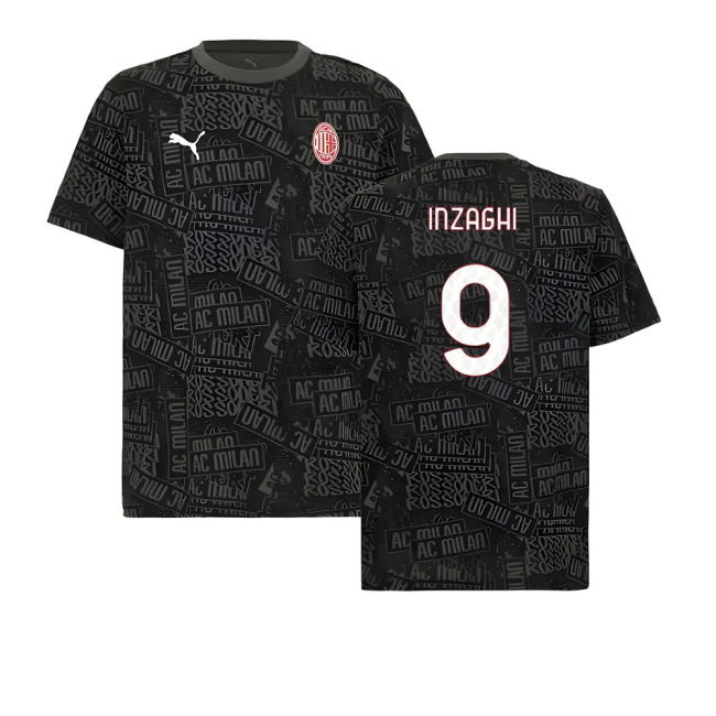 2025-2026 AC Milan ftblCulture Tee AOP (Black) (Inzaghi 9)