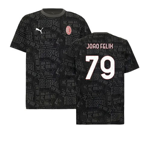 2025-2026 AC Milan ftblCulture Tee AOP (Black) (Joao Felix 79)