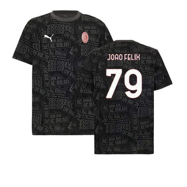 2025-2026 AC Milan ftblCulture Tee AOP (Black) (Joao Felix 79)