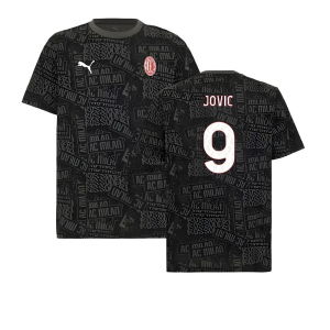 2025-2026 AC Milan ftblCulture Tee AOP (Black) (Jovic 9)