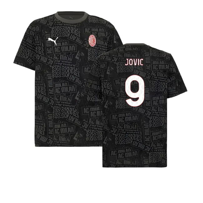 2025-2026 AC Milan ftblCulture Tee AOP (Black) (Jovic 9)