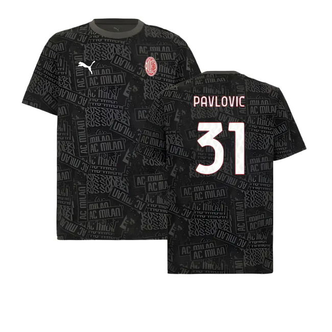 2025-2026 AC Milan ftblCulture Tee AOP (Black) (Pavlovic 31)