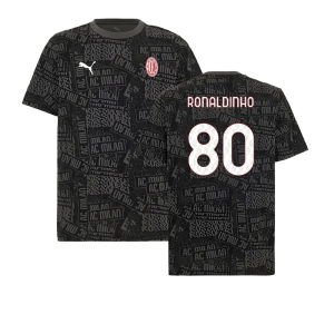 2025-2026 AC Milan ftblCulture Tee AOP (Black) (Ronaldinho 80)