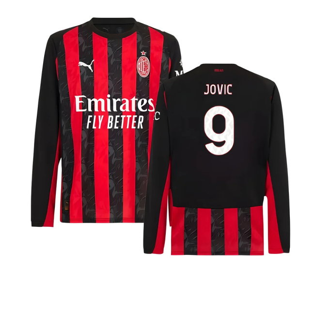 2025-2026 AC Milan Long Sleeve Home Shirt (Jovic 9)