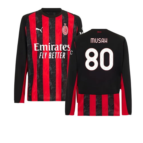 2025-2026 AC Milan Long Sleeve Home Shirt (Musah 80)