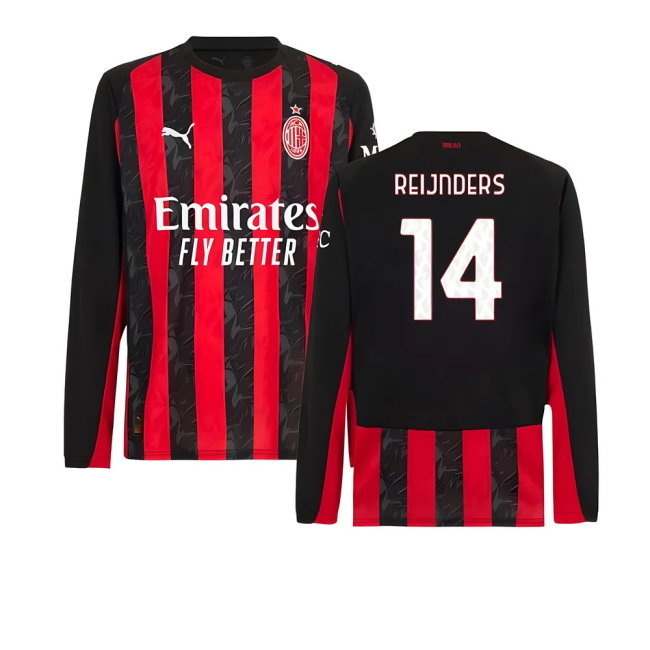 2025-2026 AC Milan Long Sleeve Home Shirt (Reijnders 14)