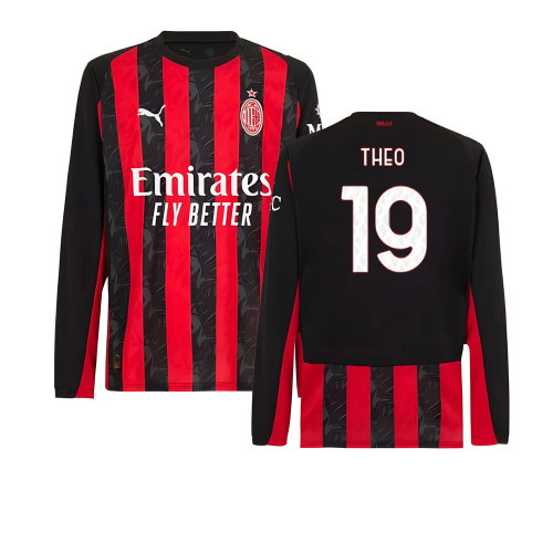 2025-2026 AC Milan Long Sleeve Home Shirt (Theo 19)