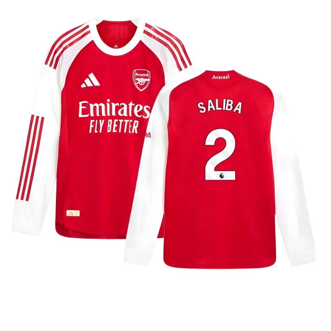 2025-2026 Arsenal Authentic Long Sleeve Home Shirt (Saliba 2)