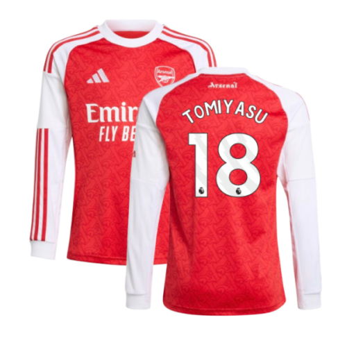 2025-2026 Arsenal Long Sleeve Home Shirt (Kids) (Tomiyasu 18)