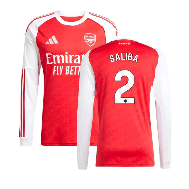 2025-2026 Arsenal Long Sleeve Home Shirt (Saliba 2)