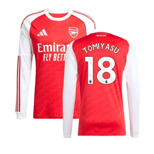 2025-2026 Arsenal Long Sleeve Home Shirt (Tomiyasu 18)