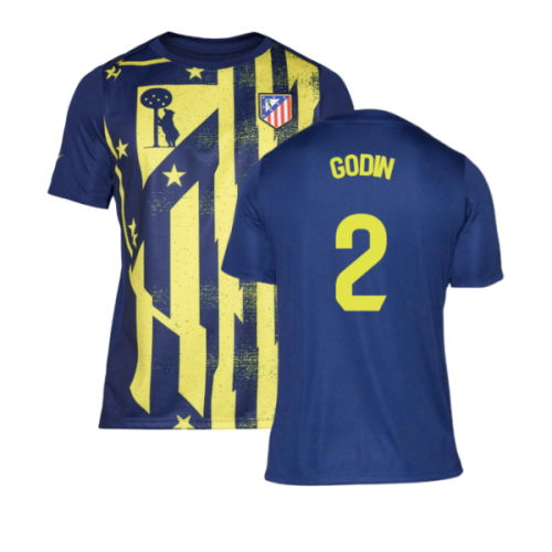 2025-2026 Atletico Madrid Pre-Match Shirt (Blue-Yellow) (Godin 2)