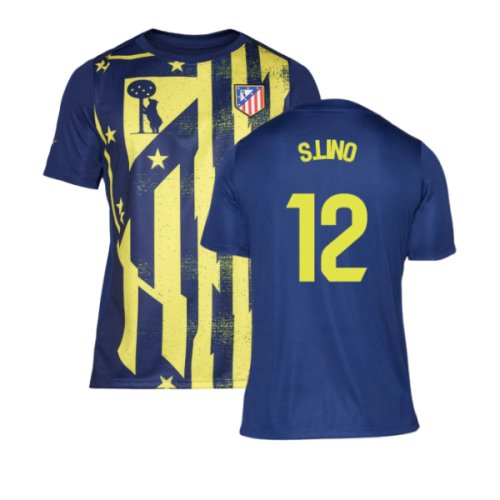 2025-2026 Atletico Madrid Pre-Match Shirt (Blue-Yellow) (S.Lino 12)