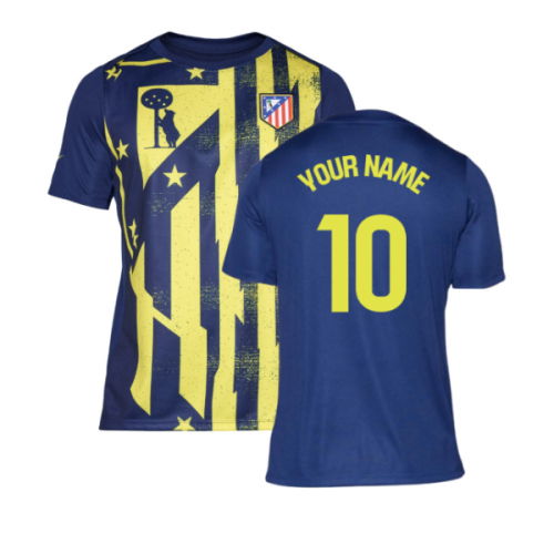 2025-2026 Atletico Madrid Pre-Match Shirt (Blue-Yellow) (Your Name)