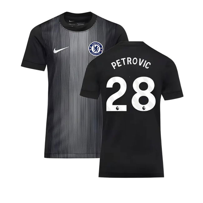 2025-2026 Chelsea Home Goalkeeper Shirt (Black) - Kids (Petrovic 28)