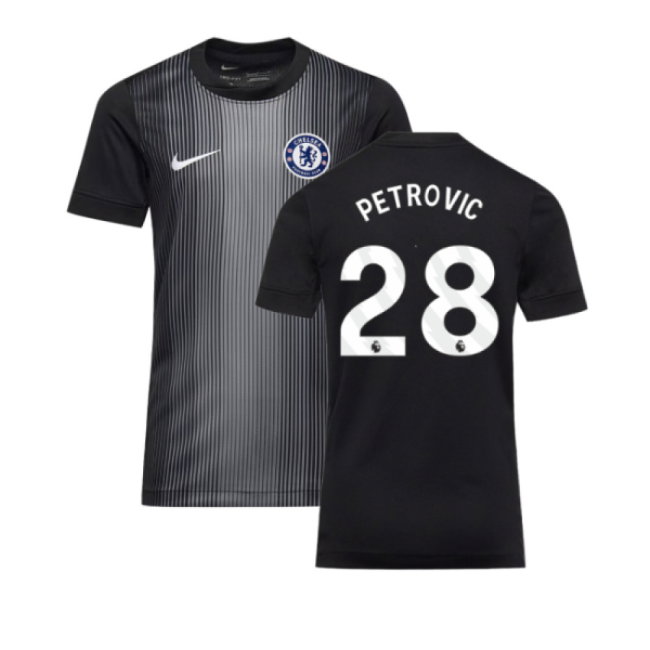 2025-2026 Chelsea Home Goalkeeper Shirt (Black) - Kids (Petrovic 28)