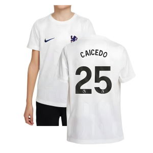 2025-2026 Chelsea Pre-Match Shirt (White) - Kids (Caicedo 25)