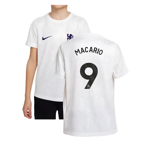2025-2026 Chelsea Pre-Match Shirt (White) - Kids (Macario 9)