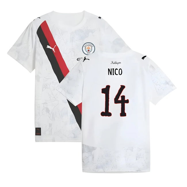 2025-2026 KIDSUPER x Manchester City CWC Away Shirt (White) - Kids (Nico 14)