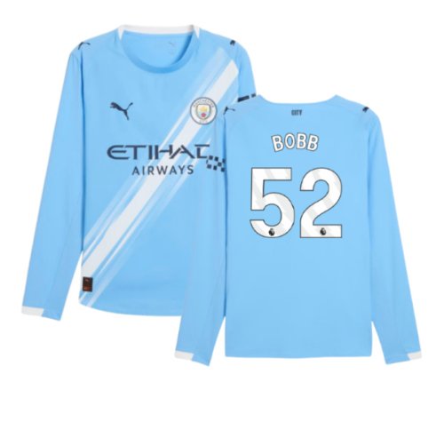 2025-2026 Man City Authentic Long Sleeve Home Shirt (Bobb 52)