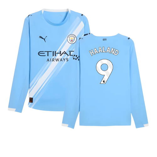 2025-2026 Man City Authentic Long Sleeve Home Shirt (Haaland 9)