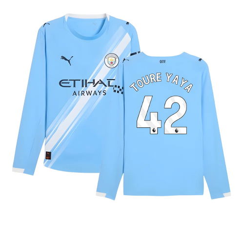 2025-2026 Man City Authentic Long Sleeve Home Shirt (Toure Yaya 42)