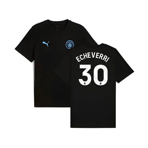 2025-2026 Man City FtblESS Tee (Black) (Echeverri 30)