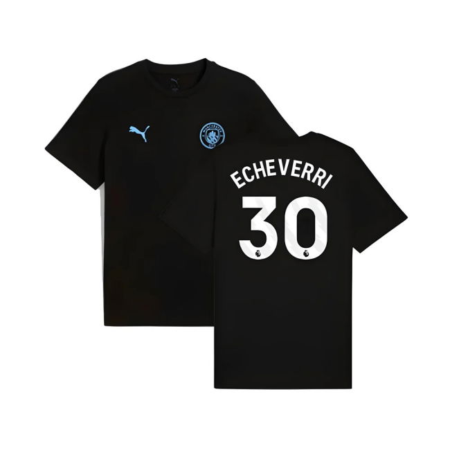 2025-2026 Man City FtblESS Tee (Black) (Echeverri 30)
