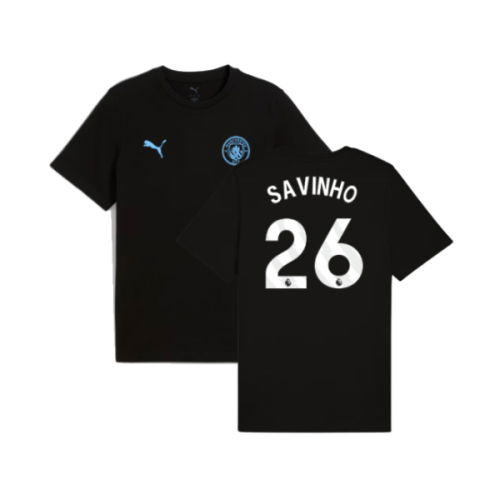 2025-2026 Man City FtblESS Tee (Black) (Savinho 26)  2025-2026 Man City FtblESS Tee (Black) (Savinho 26)