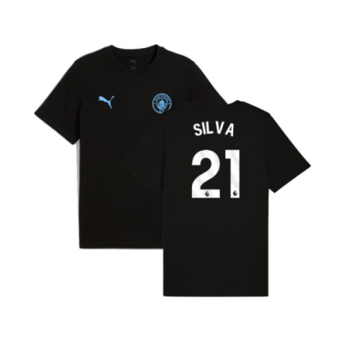 2025-2026 Man City FtblESS Tee (Black) (Silva 21)