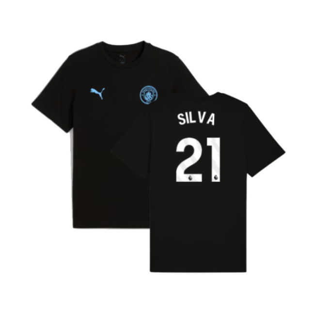 2025-2026 Man City FtblESS Tee (Black) (Silva 21)