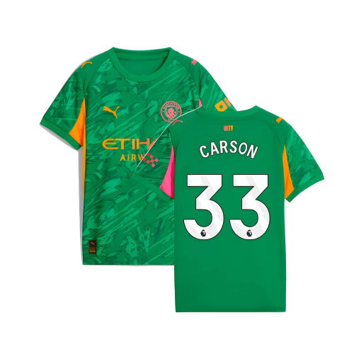 2025-2026 Man City Goalkeeper Away Shirt (Green) - Kids (Carson 33)