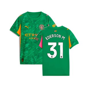 2025-2026 Man City Goalkeeper Away Shirt (Green) - Kids (Ederson M. 31)