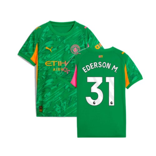 2025-2026 Man City Goalkeeper Away Shirt (Green) - Kids (Ederson M. 31)