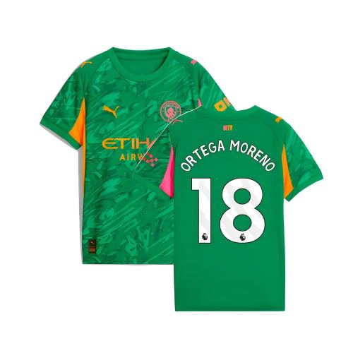 2025-2026 Man City Goalkeeper Away Shirt (Green) - Kids (Ortega Moreno 18)