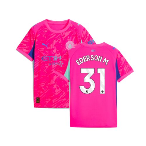 2025-2026 Man City Goalkeeper Home Shirt (Pink) - Kids (Ederson M. 31)