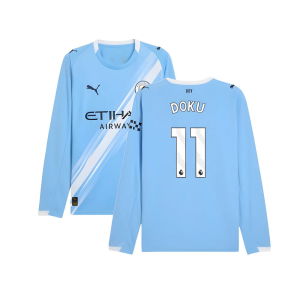 2025-2026 Man City Long Sleeve Home Shirt (Doku 11)
