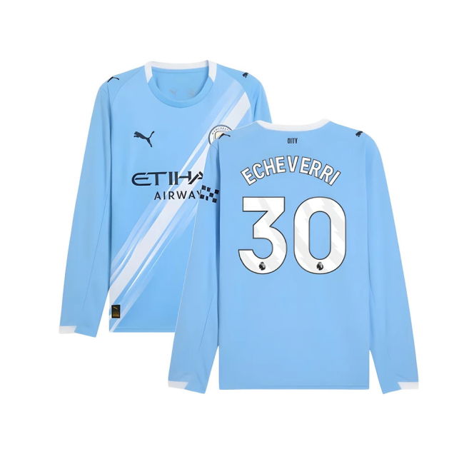 2025-2026 Man City Long Sleeve Home Shirt (Echeverri 30)