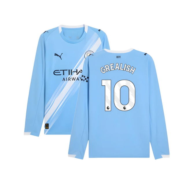 2025-2026 Man City Long Sleeve Home Shirt (Grealish 10)