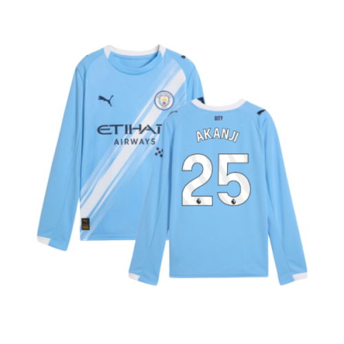 2025-2026 Man City Long Sleeve Home Shirt (Kids) (Akanji 25)  2025-2026 Man City Long Sleeve Home Shirt (Kids) (Akanji 25)