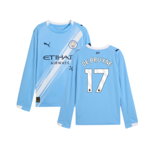 2025-2026 Man City Long Sleeve Home Shirt (Kids) (De Bruyne 17)