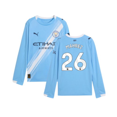 2025-2026 Man City Long Sleeve Home Shirt (Kids) (Mahrez 26)