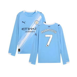 2025-2026 Man City Long Sleeve Home Shirt (Kids) (Marmoush 7)