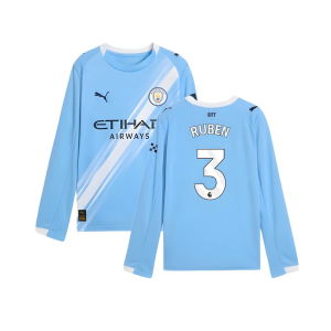 2025-2026 Man City Long Sleeve Home Shirt (Kids) (Ruben 3)