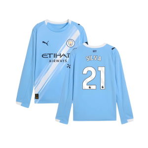 2025-2026 Man City Long Sleeve Home Shirt (Kids) (Silva 21)