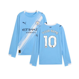 2025-2026 Man City Long Sleeve Home Shirt (Kids)