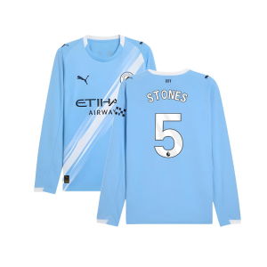 2025-2026 Man City Long Sleeve Home Shirt (Stones 5)